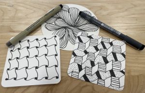 Zentangle drawings with pens.